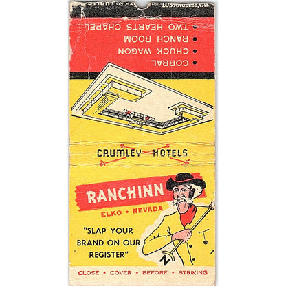 Ranchin Crumley Commercial Hotel Elko NV Vintage Matchbook Cover TH2-Y4