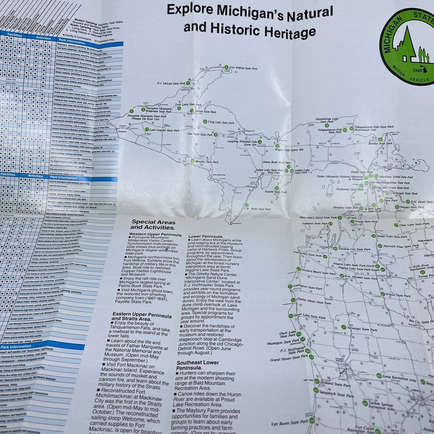 1980s Michigan State Parks Travel Guide and Fold Out Map TH9-TM1