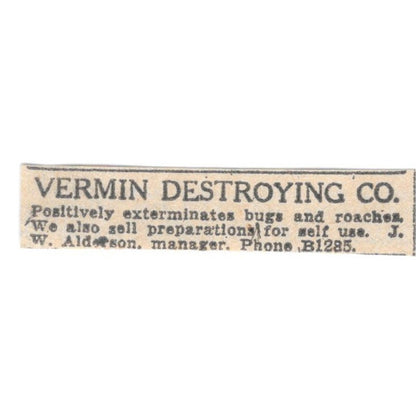 Vermin Destroying Co J.W. Alterson Winnipeg 1920 Ad AG2-S5