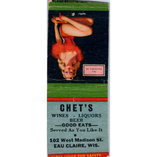 Chet's Restaurant Eau Claire WI Pinup Vintage Matchbook Cover SD4-Y15
