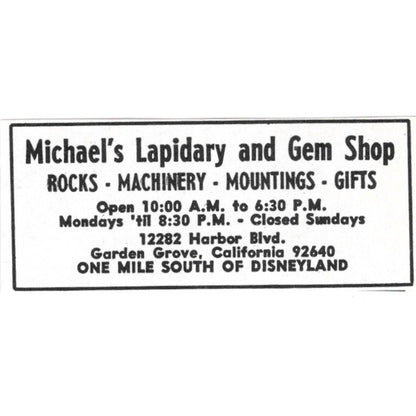 Michael's Lapidary and Gem Shop Garden Grove CA 1971 Magazine Ad AD8-O3