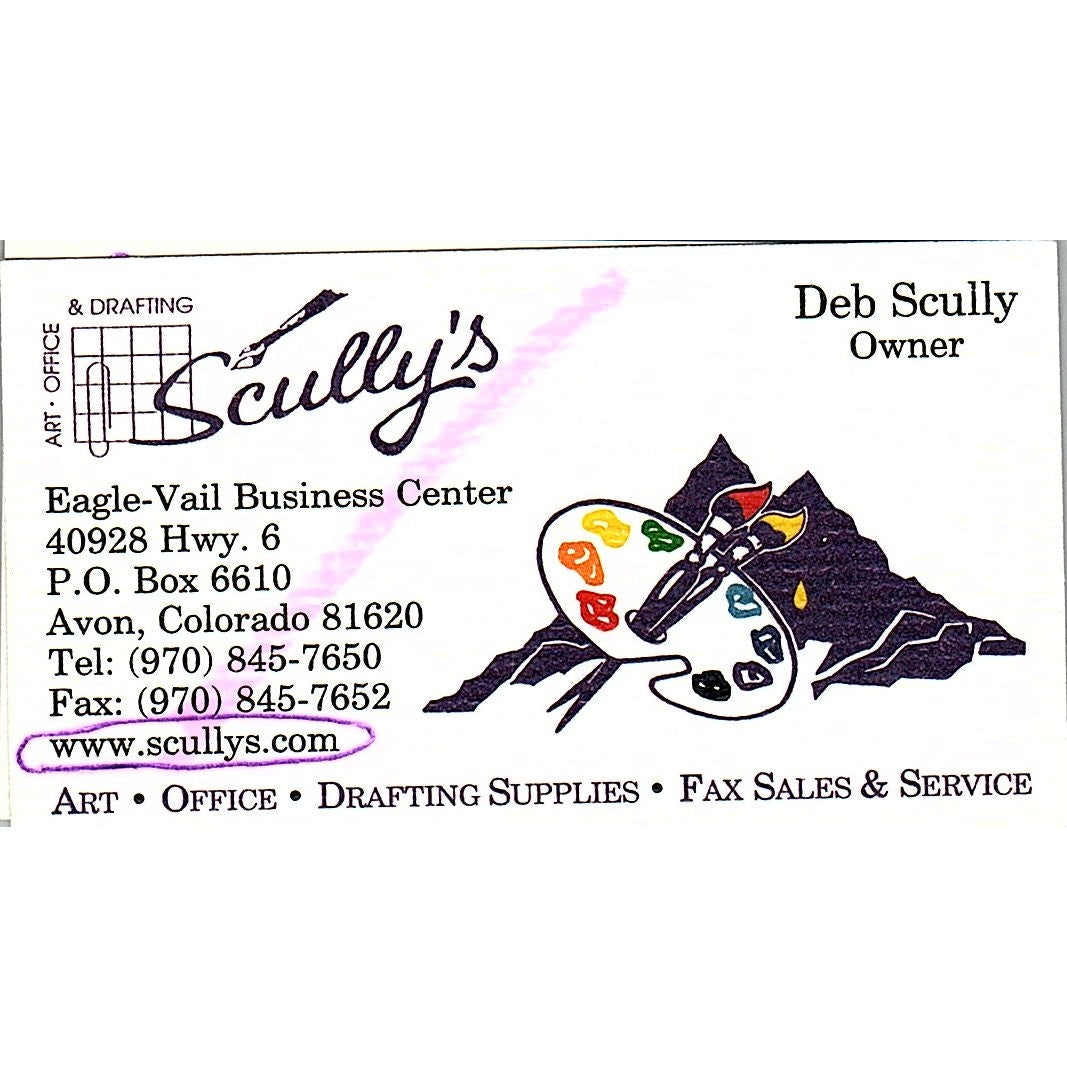 Scully's Art, Office, Drafting Deb Scully Avon CO Vintage Business Card SC9-B8