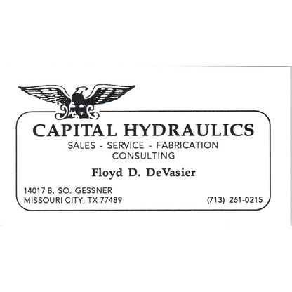 Capital Hydraulics Floyd D. DeVasier Missouri City TX Vtg Business Card SD8-B18