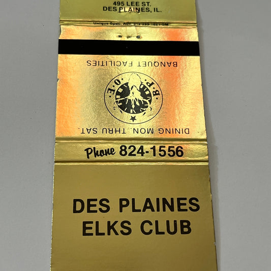 BPOE Des Plaines Elks Club IL Vintage Matchbook Cover TB6-MB1-14