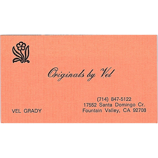 Originals by Vel Grady Artist Fountain Valley CA Vintage Business Card SE3-B12