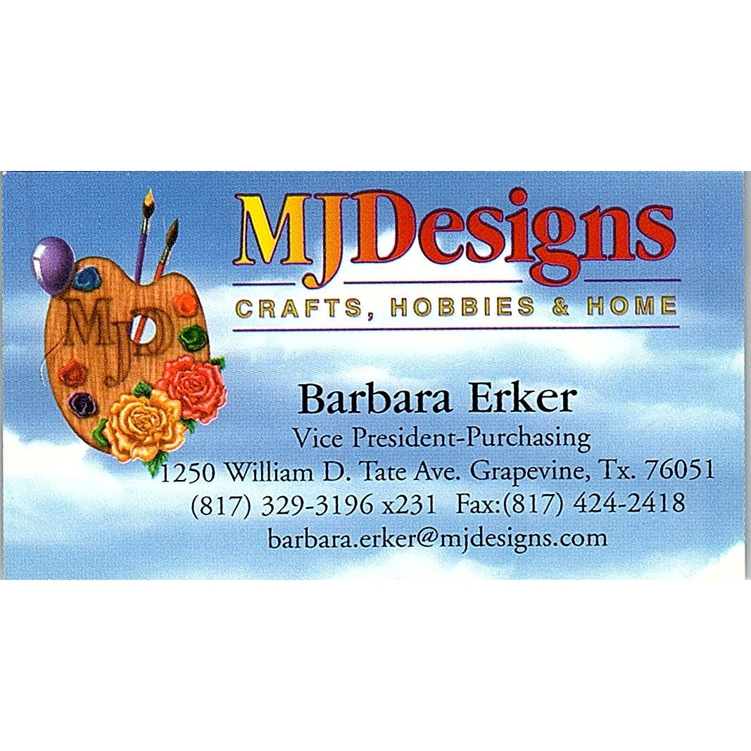 MJ Designs Barbara Erker Grapevine TX Vintage Business Card SC9-B10