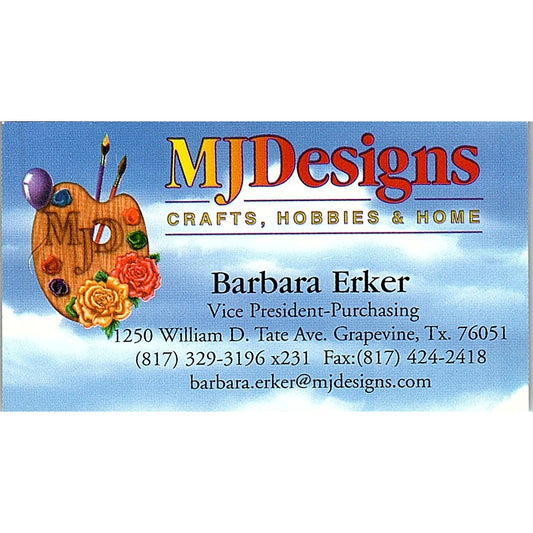 MJ Designs Barbara Erker Grapevine TX Vintage Business Card SC9-B10