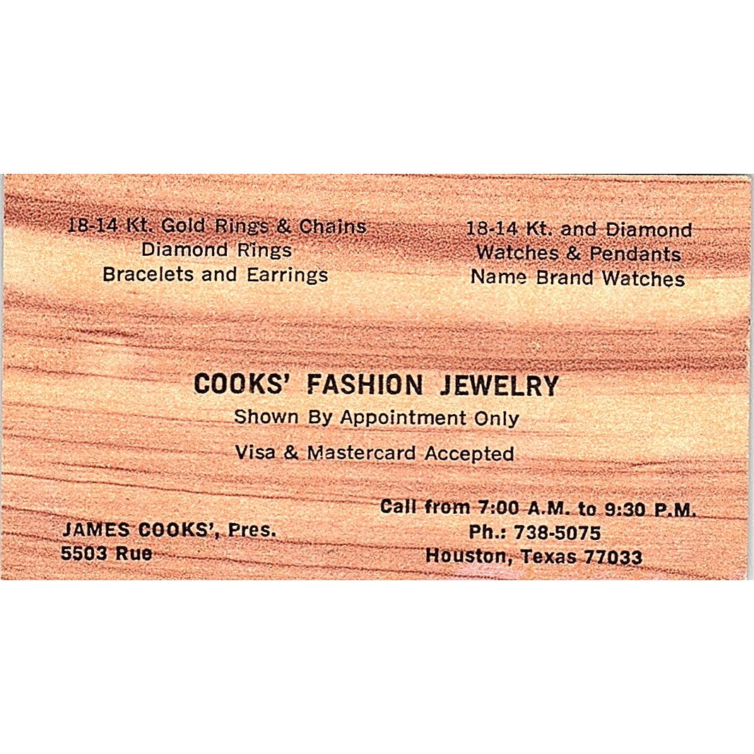 Cooks Fashion Jewelry James Cooks  Houston Texas  Business Card SB4-B10