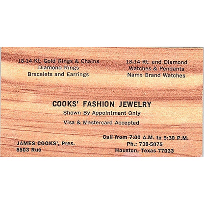 Cooks Fashion Jewelry James Cooks  Houston Texas  Business Card SB4-B10