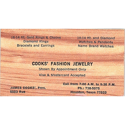 Cooks Fashion Jewelry James Cooks  Houston Texas  Business Card SB4-B10