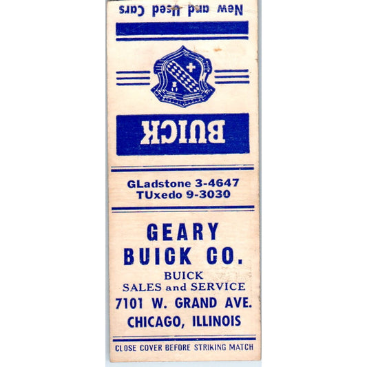 Geary Buick Co. Chicago IL Vintage Matchbook Cover SD4-Y15