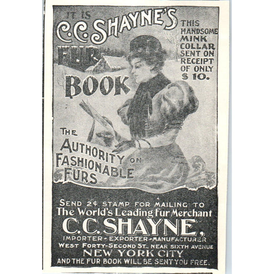 C.C. Shayne's Fur Book Mink Collar New York 1897 Victorian Ad AE9-TS10