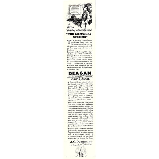 J.C. Deagan Inc Memorial Sublime Tower Chimes Chicago IL 1935 Ad V1-5