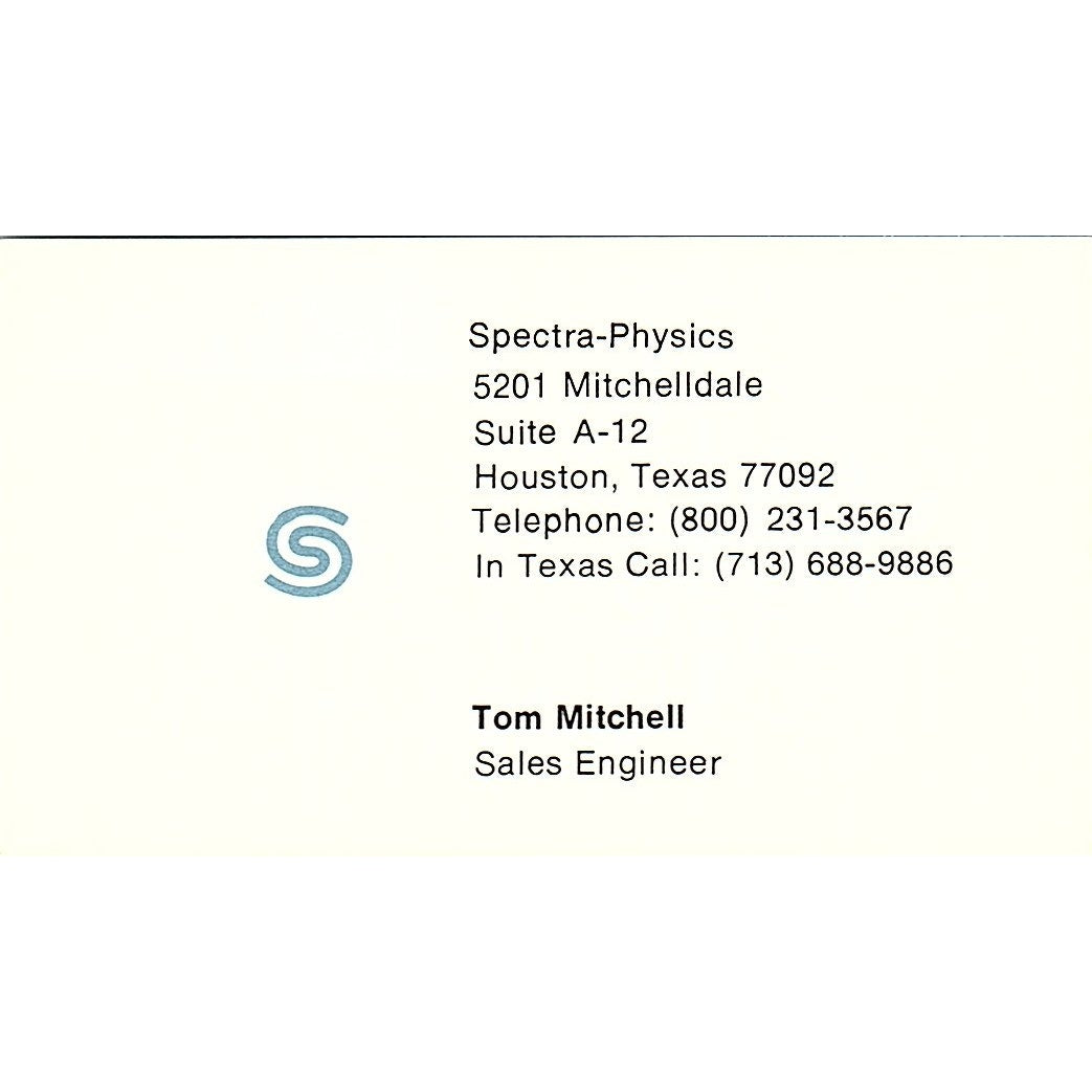 Spectra Physics Tom Mitchell Houston Texas Vintage Business Card SB4-B9