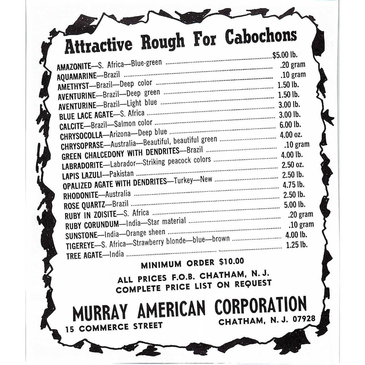 Murray American Corporation Cabochons Chatham NJ 1972 Ad AF8-H2