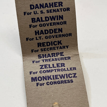 Vote Baldwin for Governor Republican Vintage Matchbook Cover TB8-MB3-2