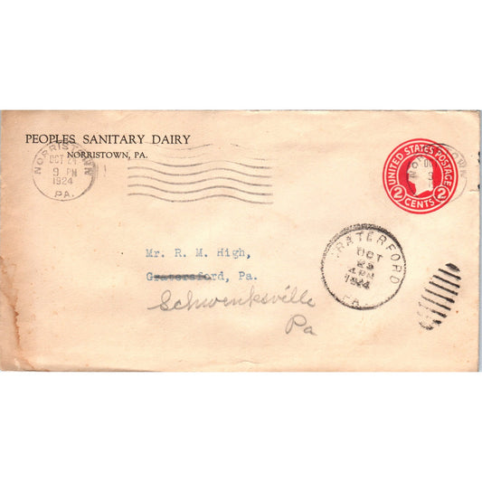 1924 Peoples Sanitary Dairy Norristown Ice Cream Postal Cover Envelope TG7-PC2