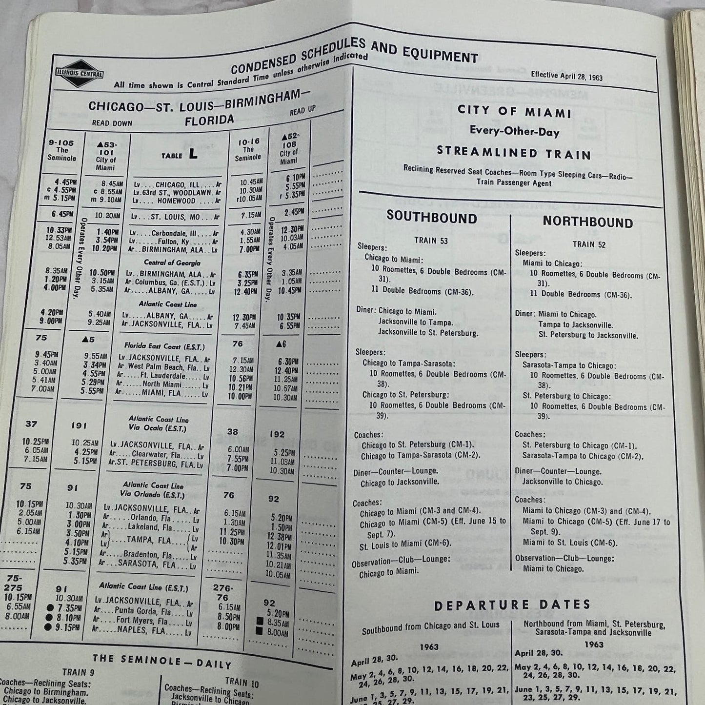 1963 April Illinois Central Railroad Timetables TJ4-P1