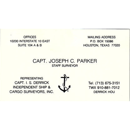 Capt. I.S. Derrick Ship & Cargo Surveyors Joseph Parker Houston Card SSB4-B13