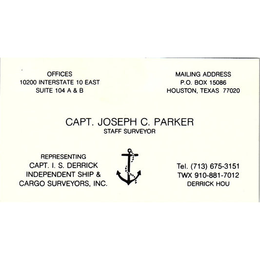 Capt. I.S. Derrick Ship & Cargo Surveyors Joseph Parker Houston Card SSB4-B13