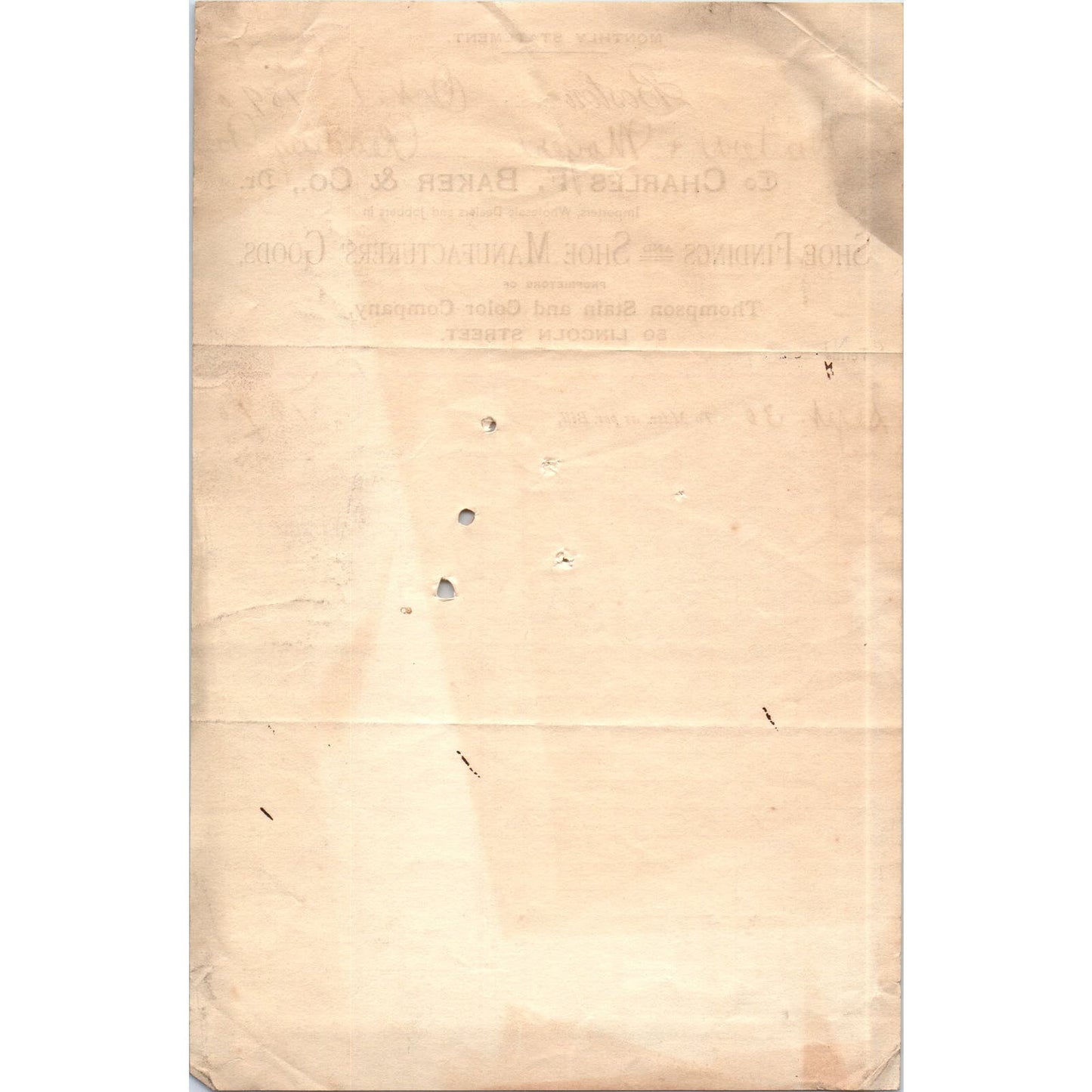 1890 Charles F. Baker & Co Shoe Findings Boston Original Billhead Receipt AE7