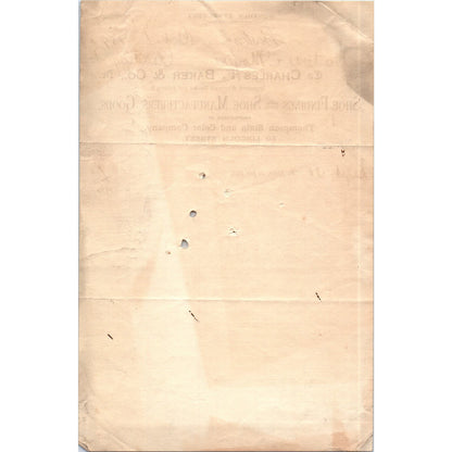 1890 Charles F. Baker & Co Shoe Findings Boston Original Billhead Receipt AE7