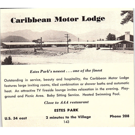 Caribbean Motor Lodge, Davista Heights Court Estes Park CO 1958 Ad AG1-H1