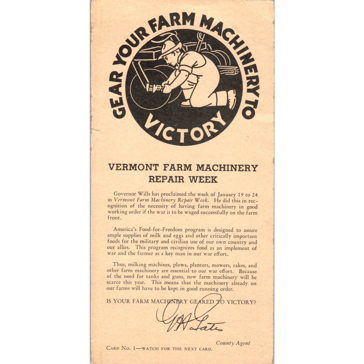 1940s USDA Vermont Farm Machinery Repair Week 5 Postal Card Set AF7-E7