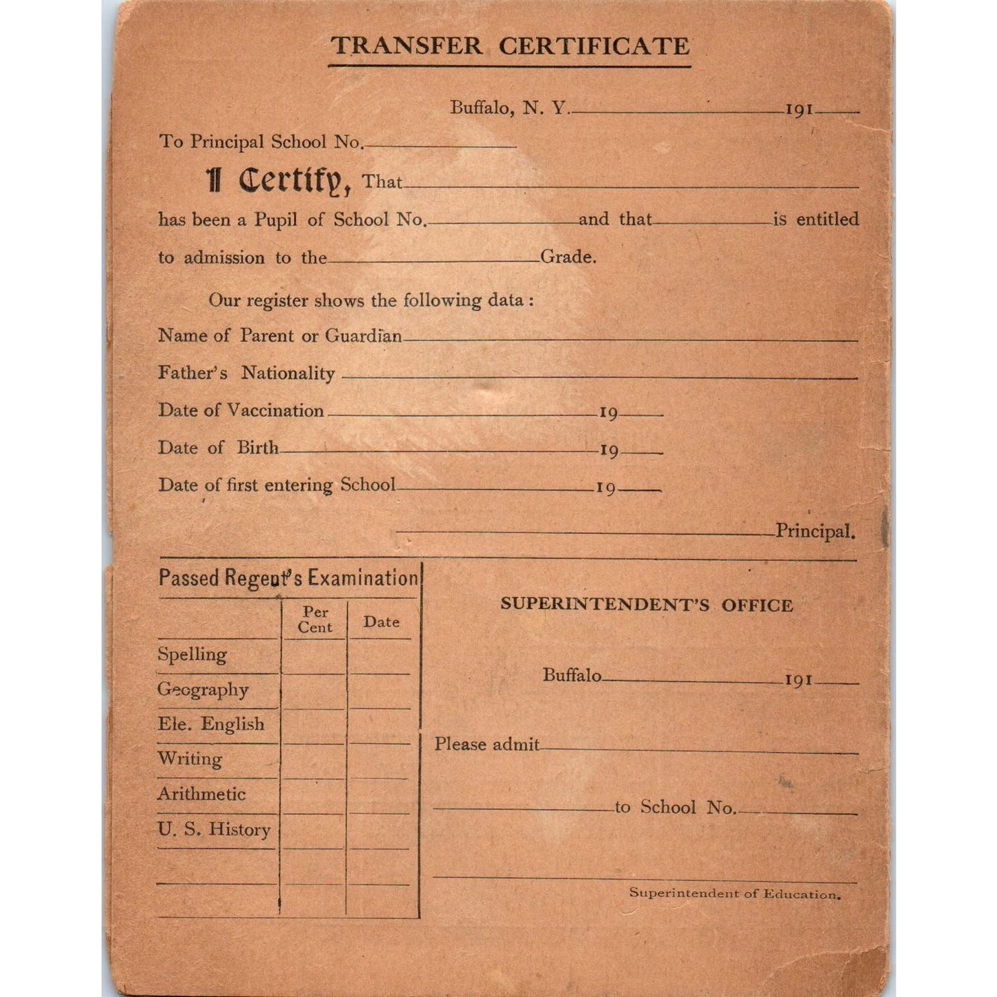 c1910 Buffalo NY Public School No 38 Report Card Graham Dodds AE6