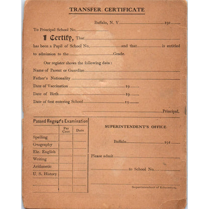 c1910 Buffalo NY Public School No 38 Report Card Graham Dodds AE6