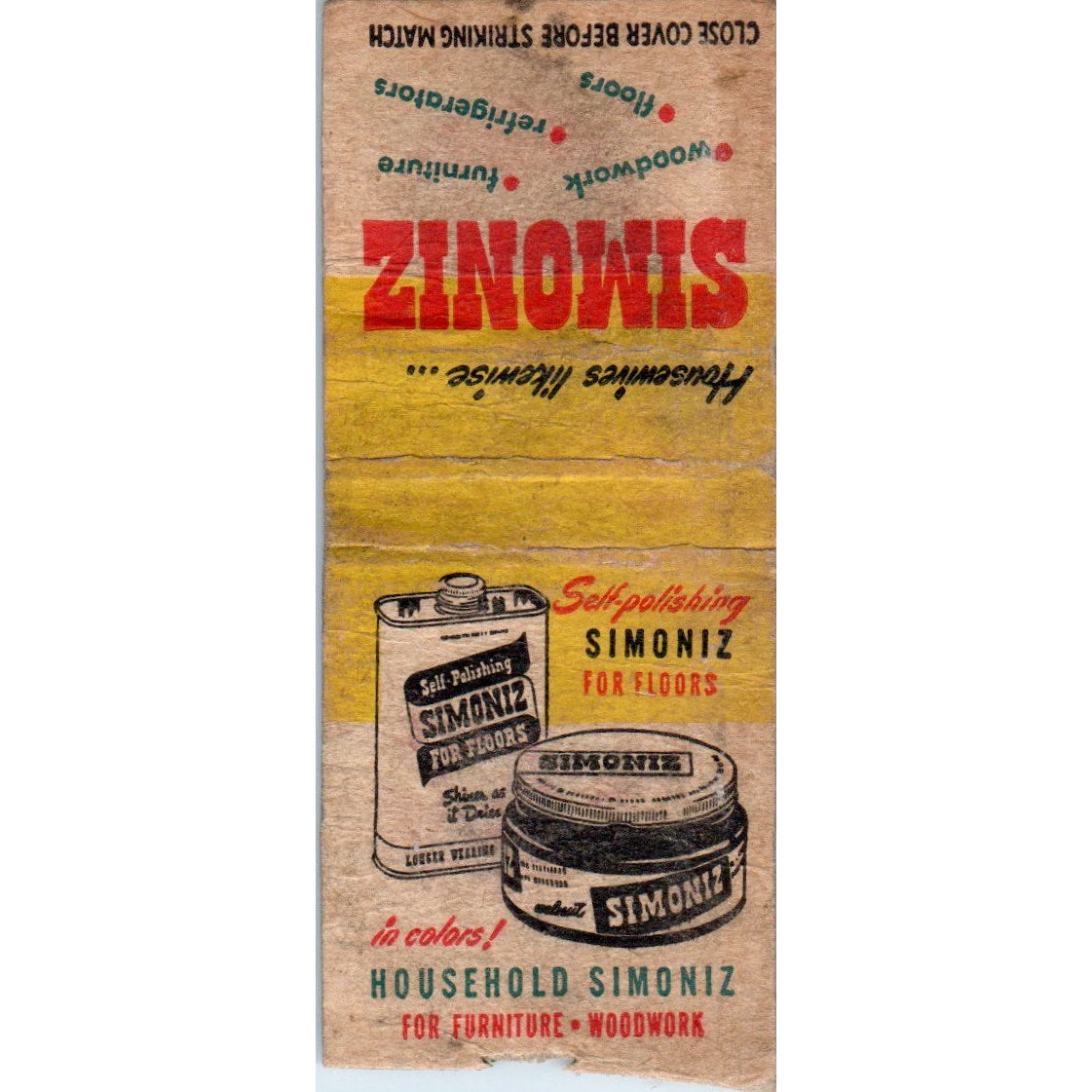 Household Simoniz Polish Vintage Matchbook Cover SD2-Y1