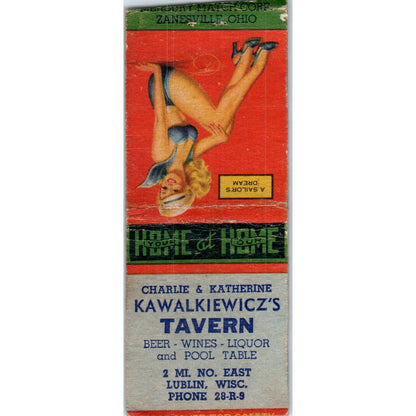 Charlie & Katherine Kawalkiewicz's Tavern Lublin WI Pinup Matchbook Cover SD4-Y5
