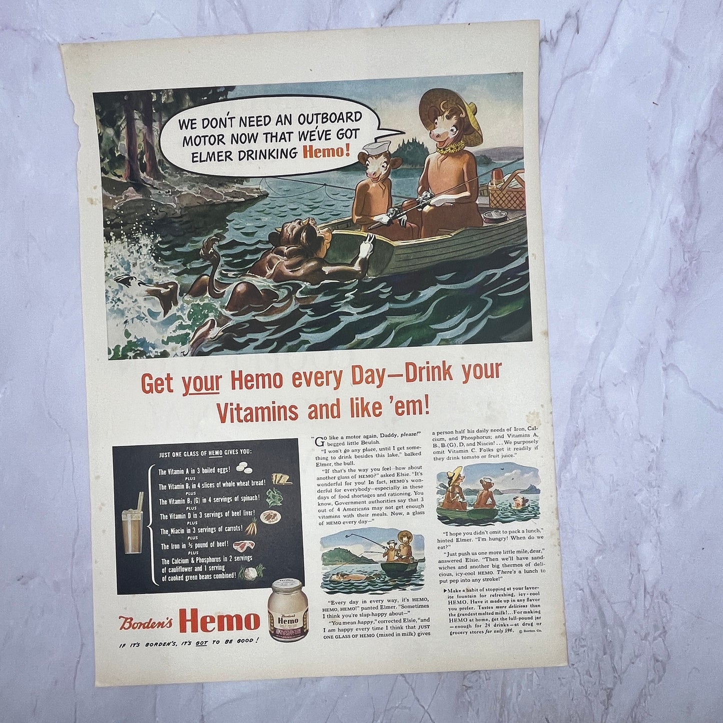 Borden's Hemo Daily Vitamins Comic Vintage Ad 10x13 V17