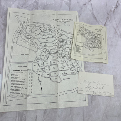1943 Hope Cemetery Worcester Mass Crepe Paper Map ML1-7