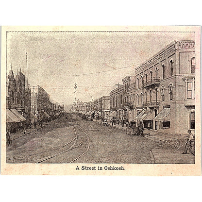 A Street in Oshkosh Wisconsin 3x4" 1901 Engraving AF6-M15