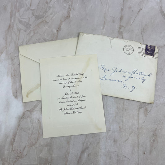 1946 Wedding Invitation Dorothy Marion John A. Blish Akron NY TG9-E1