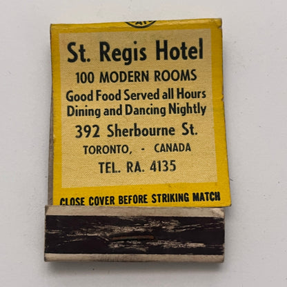 St. Regis Hotel 329 Sherbourne St Toronto CA Vintage Matchbook Cover TB8-MB-1