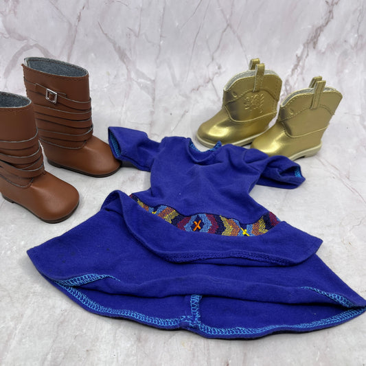 American Girl Doll Saige Doll of the Year Meet Outfit Dress, Boots, Extra Boots