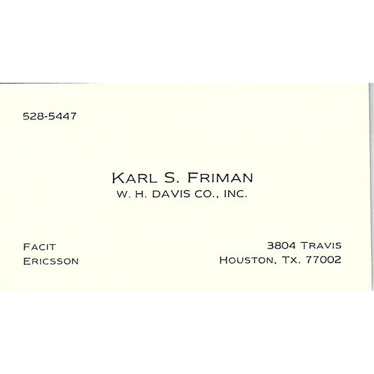Karl S Friman W.H. Davis Co Houston Vintage Business Card SC9-B5