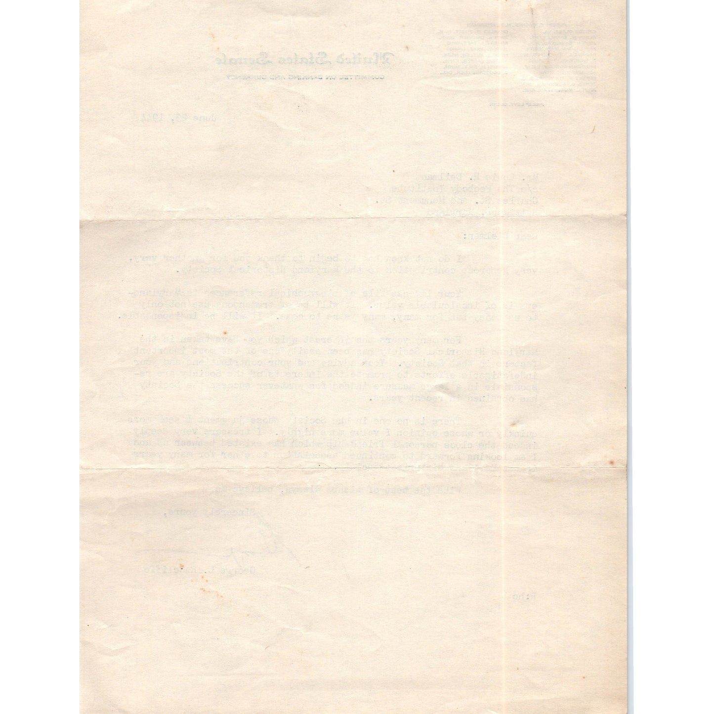 1944 United States Senate Committee on Banking and Currency Letterhead Memo D21