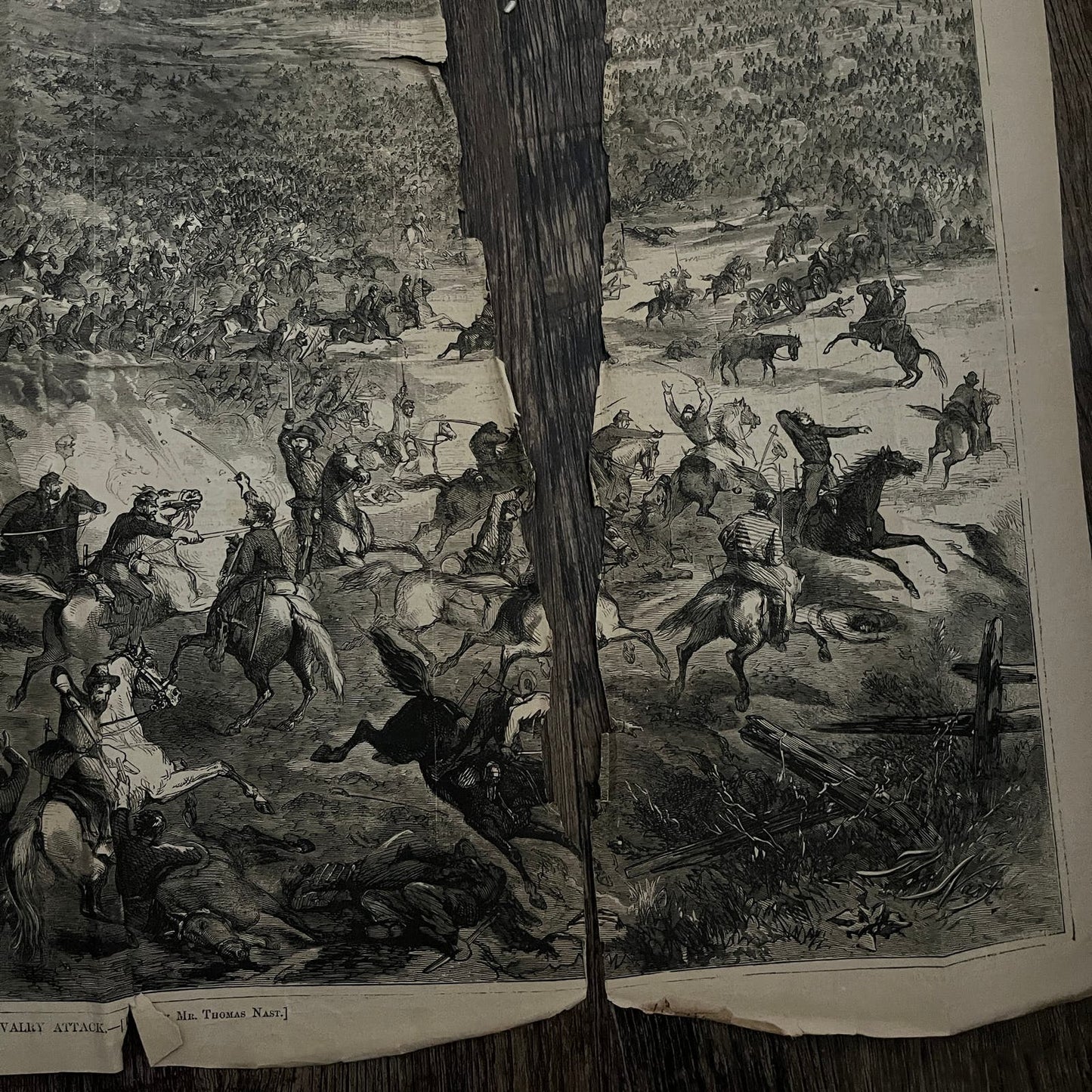 A Calvary Attack Drawn by Thomas Nast Original 1863 Civil War Engraving C26