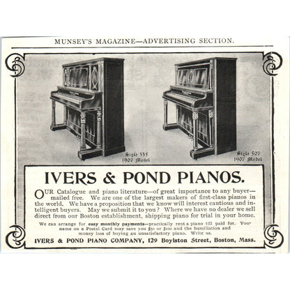 Ivers & Pond Pianos Boston MA c1905 Original Magazine Advertisement AE7-A1