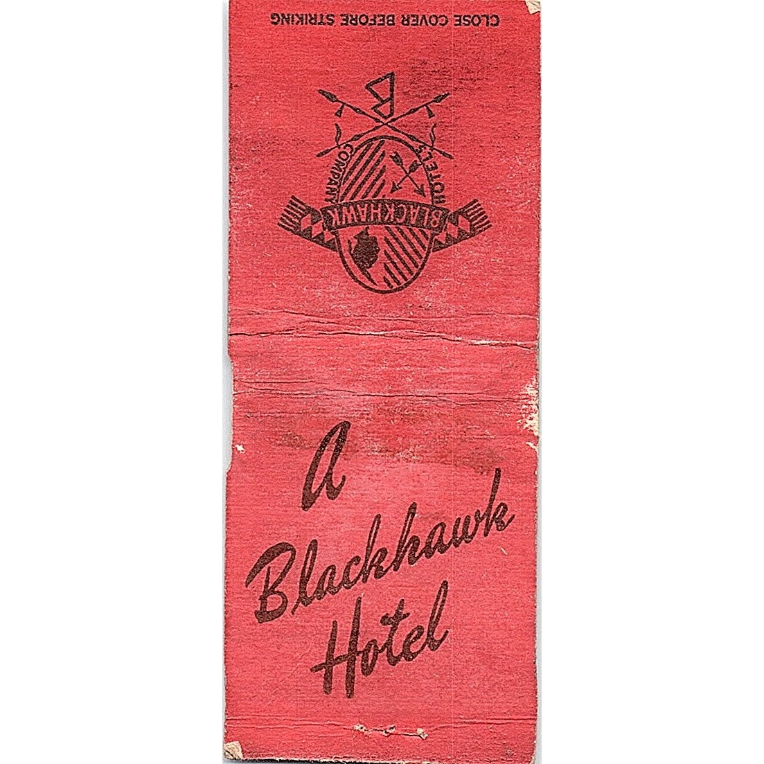 A Blackhawk Hotel MN, IA, IL Vintage Matchbook Cover SC7-Y5