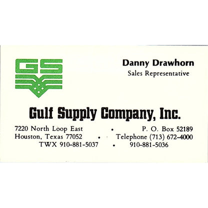 Gulf Supply Company Danny Drawhorn Houston Texas Vintage Business Card SB4-B11
