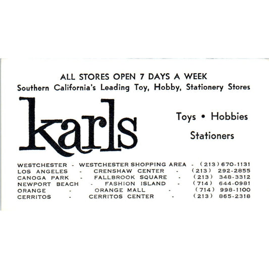 Karls Toys - Hobbies - Stationers Los Angeles Vintage Business Card SE3-B4