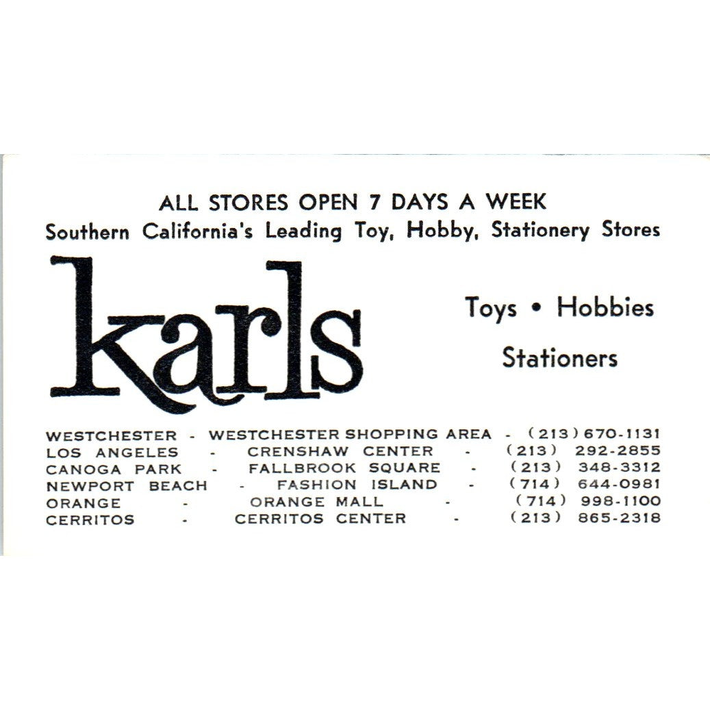 Karls Toys - Hobbies - Stationers Los Angeles Vintage Business Card SE3-B4