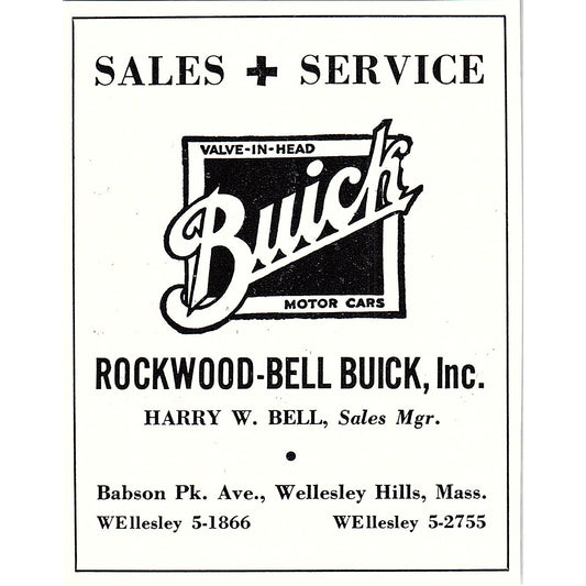 Rockwood-Bell Buick Inc Harry W Bell Wellesley Hills MA 1950 Ad AF6-M7