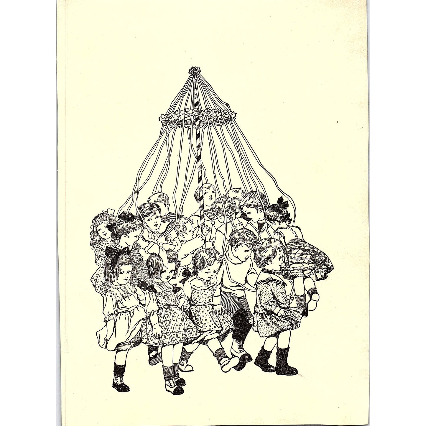 Man Pushing Children in Wheelbarrow Wm. Jacobs Vintage Art Print 5x7 V12