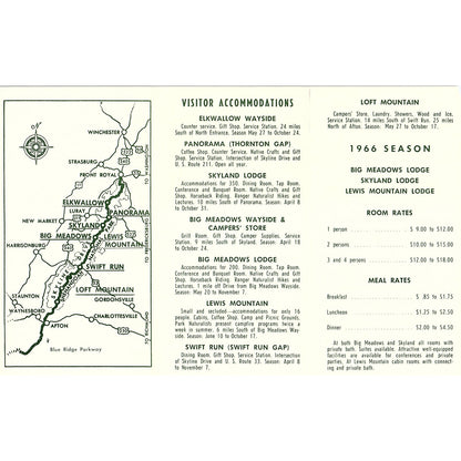 1966 Welcome to Shenandoah National Park Visitor Info Vintage Brochure TH2-TB3