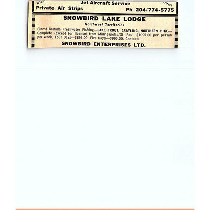 Grassy Lodge Fly-In Fishing Kenora OT George Hohnstein Naples FL 1977 Ad AF6-M1